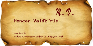 Mencer Valéria névjegykártya
